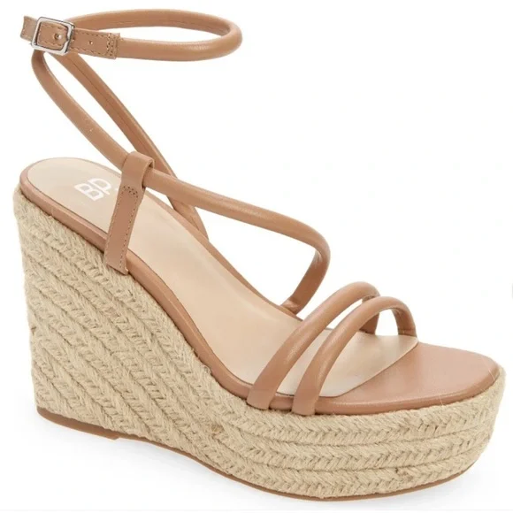 NEW BP Cohan Espadrille Platform Wedge Sandal sz 10 Strappy Brown Tan
