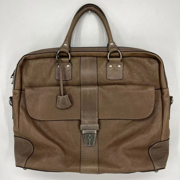Banana Republic Brown Cow Leather Briefcase Laptop Bag 100% Leather