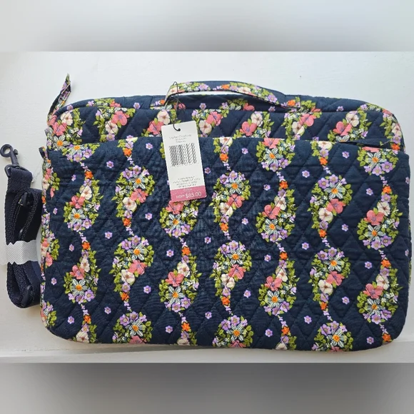Vera Bradley Cotton Laptop Crossbody - Navy (Paisley Rain) *NEW*