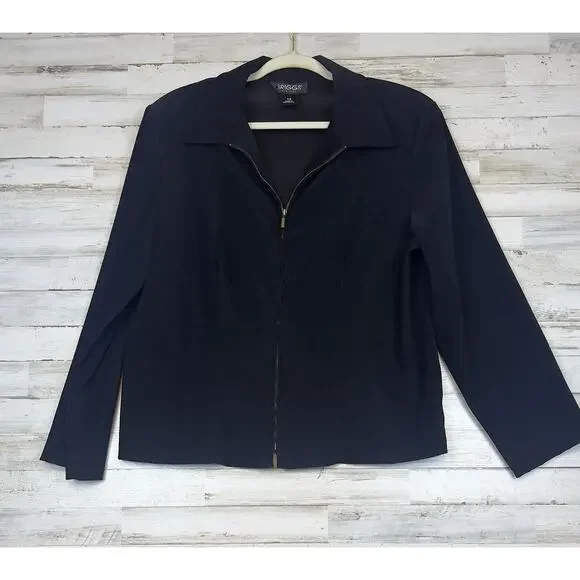 Briggs New York Women's Zip Up Jacket Shirt Blazer Sz 12 Black Faux Suede