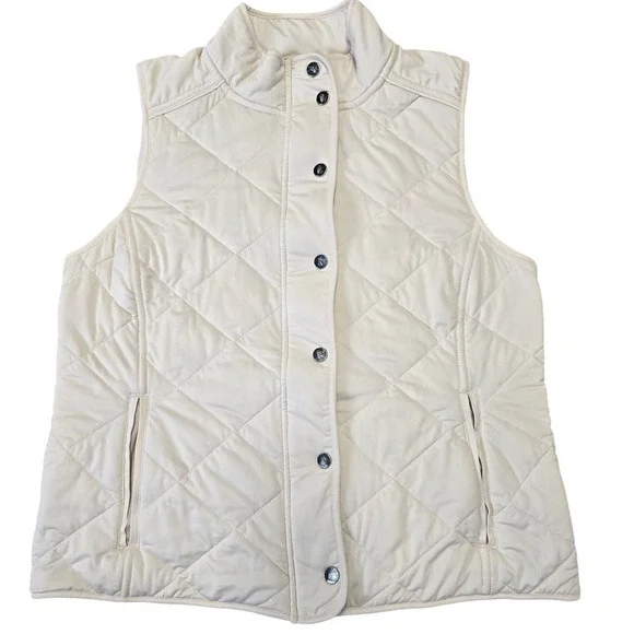 Lauren Ralph Lauren Quilted Vest Womens L Cream Snap Zip Lightweight Jacket