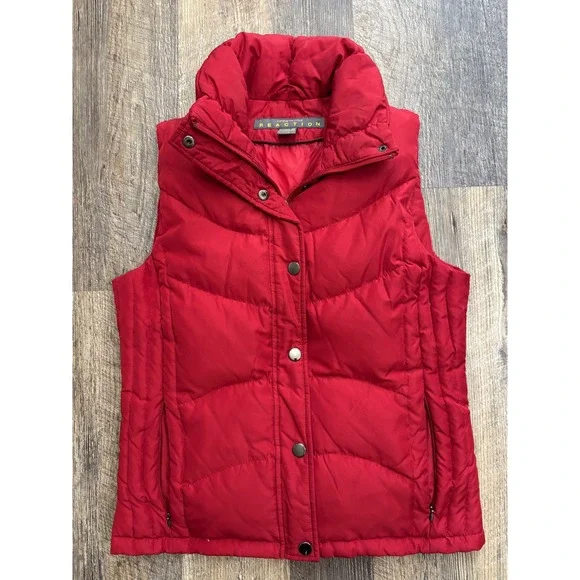 Kenneth Cole Reaction Womens Red Puffer Vest Down Feather Fill‎ Quilted Small