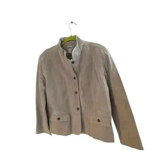 Chico's Womens Gray Leather Button Front Blazer Jacket Size 3
