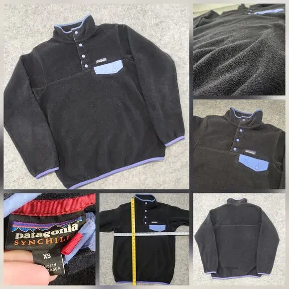 Patagonia Womens XS Lightweight Synchilla Snap T‎ Fleece Pullover Jacket Black
