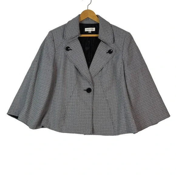 Evan Picone Womens 20W Black White Geometric Print Cropped‎ Jacket Blazer