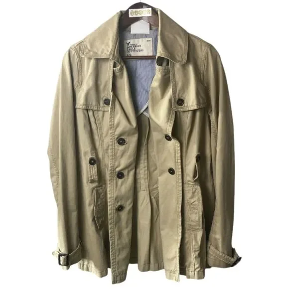 AMERICAN eagle Outfitter Khaki Twill Double Breasted Peacoat / L