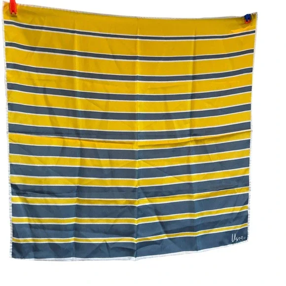 Vintage Vera Neumann Polyester Scarf Yellow Gray Stripes Mod Square Japan