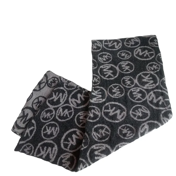 Michael Kors Gray And Black Logo Scarf Unisex