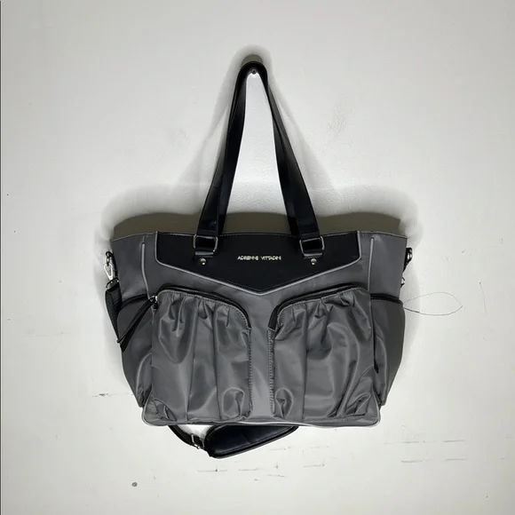 Adrienne Vittadini Gray and Black Laptop Work Tote Bag