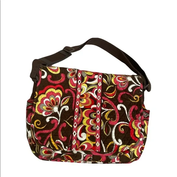 Vera Bradley floral print messenger bag 15”x12” brown