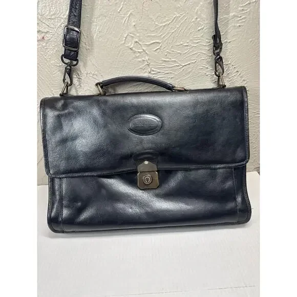 Vintage Bugatti Expandable Black‎ Briefcase Laptop Bag Leather