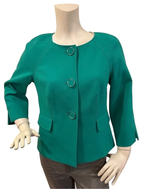 Vintage Semantiks Women’s Teal Round-Neck Button Blazer Jacket, size 10