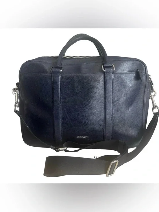 Coach Metropolitan Slim Brief Laptop Messenger Crossbody Blue Leather Bag