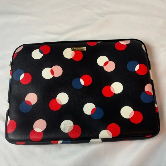Kate Spade New York Polka Dot Zippered Laptop Tablet Notebook Sleeve Blue Red