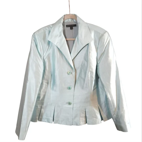 Lafayette 148 Silk Blend Pleated Peplum Hem Blazer Quiet Luxury Women's 18 NWT