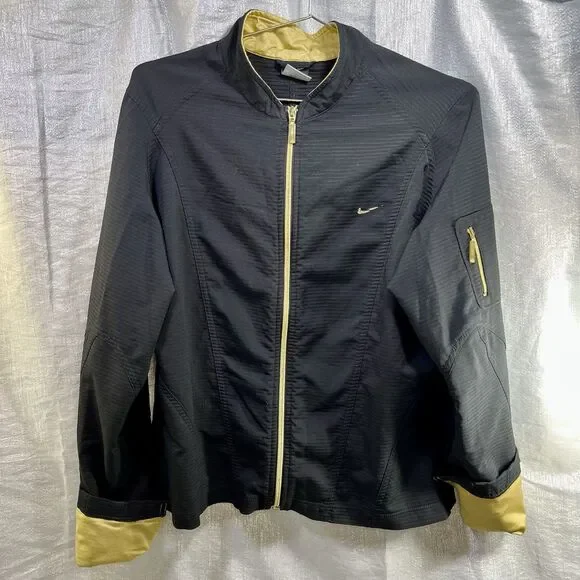 Nike Sphere Dry Jacket Black w/Gold Full Zip Textured Women's L (12/14)