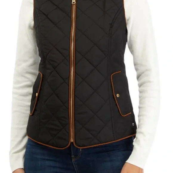 Crown & Ivy Women’s XL Black Quilted Puffer Vest Preppy Fall Layer Zip Front