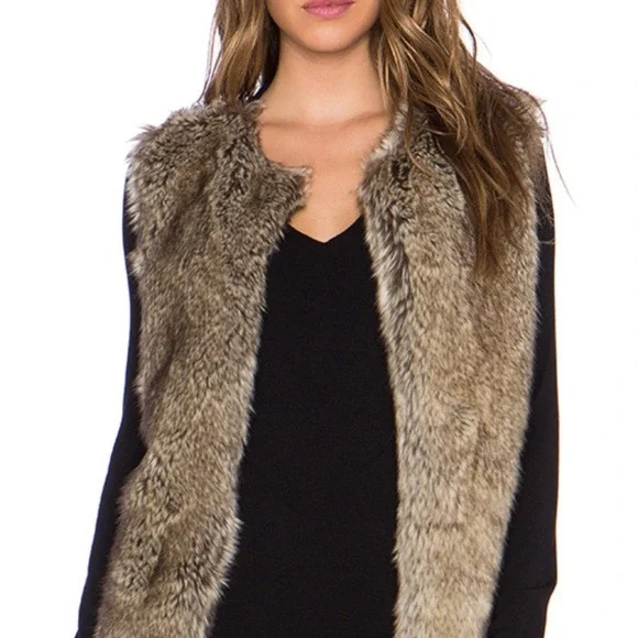 Bailey 44 Faux Fur Trim‎ Vest Black Knit Womens S Small Anthropologie Mob Wife