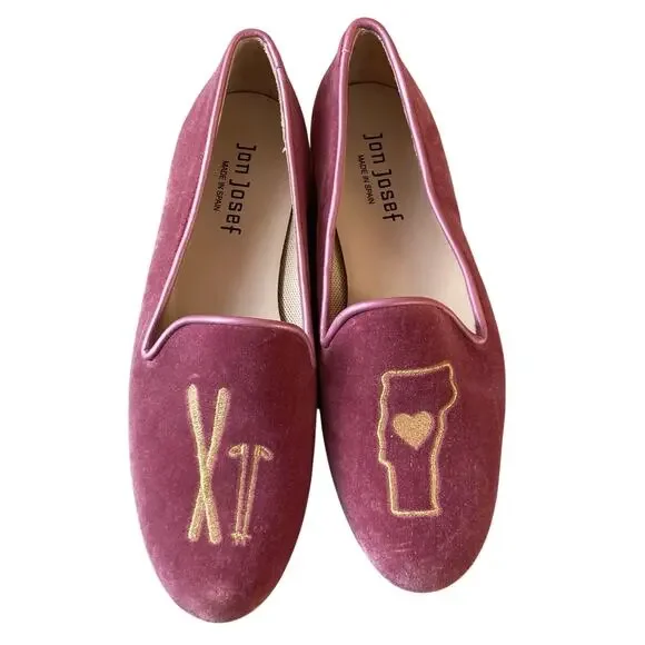 Jon Josef Womens Pink Velvet Vermont Ski Smoking Flat Gatsby Loafers Size 6 RARE