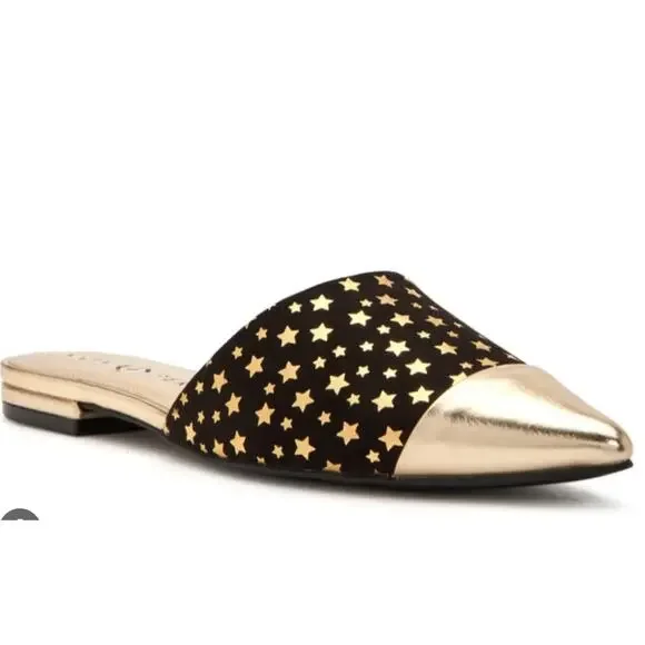 NWOT Katy Pery Tarin Star Black Gold Mule 8.5