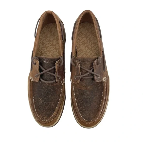 Durango Women Sandstone Floral Tooled Leather Boat Shoes Brown Loafers Size 10M