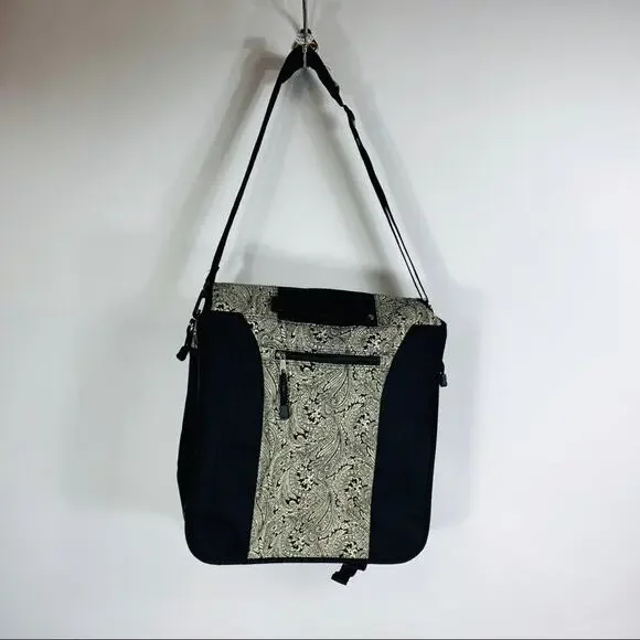 Black Cream Paisley Backpack Messenger Bag Large