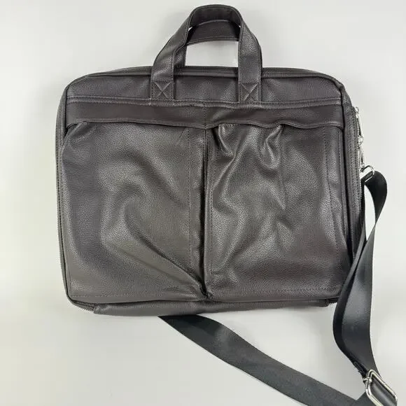 Slate and Stone Laptop Bag Faux Leather Pebbled Brown Two Zipped Compartments