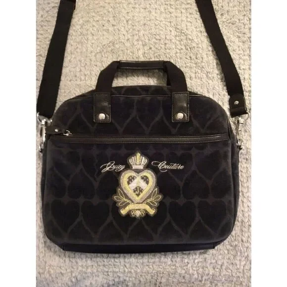 Juicy couture black velour heart laptop computer bag Vintage Y2k