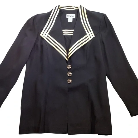Vintage 80s/90s Periwinkle by B. David Black Skirt Suit Set Gold Trim NWT Formal
