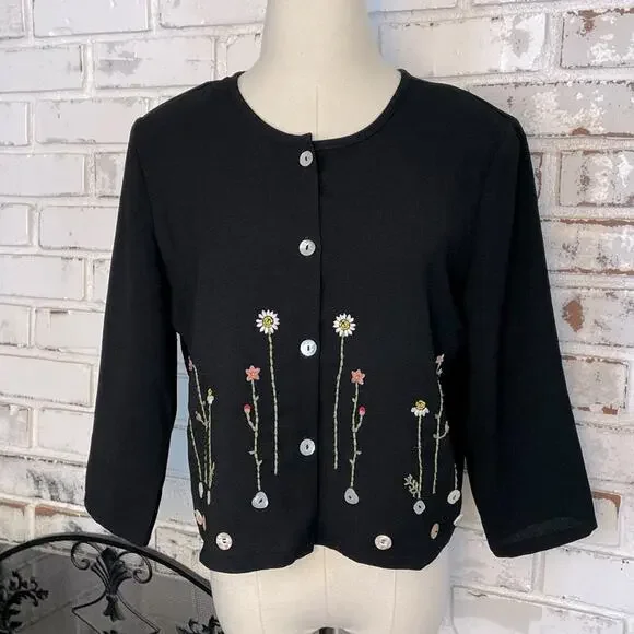 Vintage 90s California Concepts Shell Button Floral Embroidered Blazer Jacket