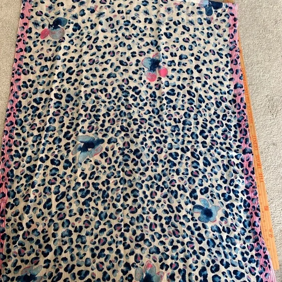 Tory Burch 72” Flower Print Scarf with Pink and Blue Accents
