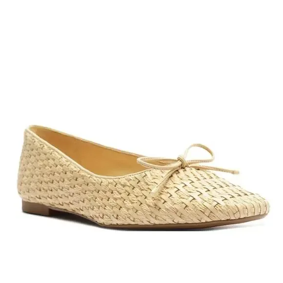Schutz Arissa Woven Straw Bow Flats Womens Size 11B