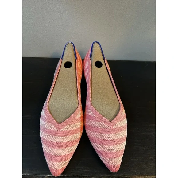 NEW Rothys Women's 8.5 Pink Striped Pointed Toe Knit Flats