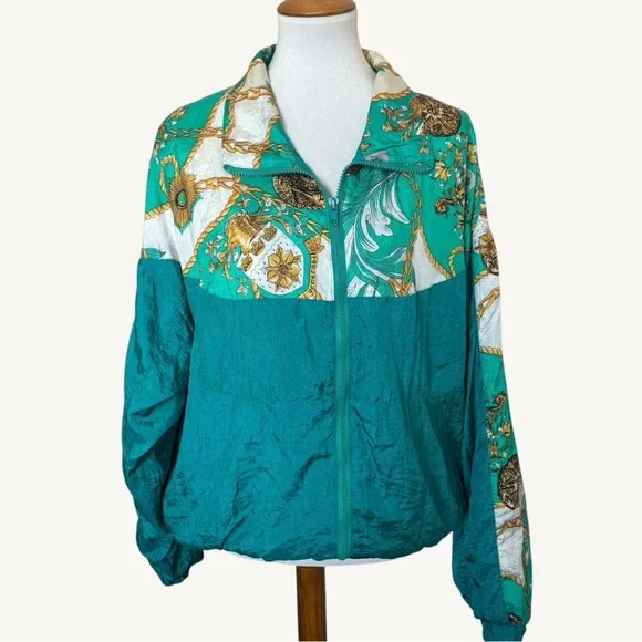 KUMA Vintage Teal Colorful Windbreaker Bomber Jacket 80s 90s style Size Large