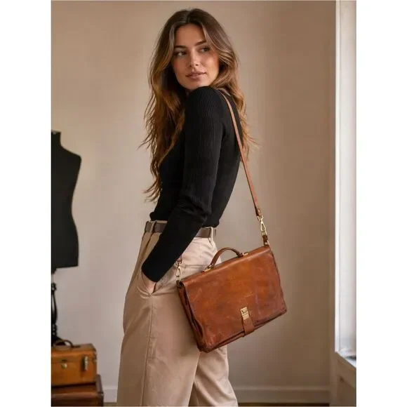 Vintage Parri’s Firenze Tan Leather Women's Laptop Bag