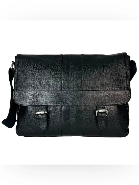 Cole Haan Black Pebbled Leather Laptop Messenger Briefcase Work Bag