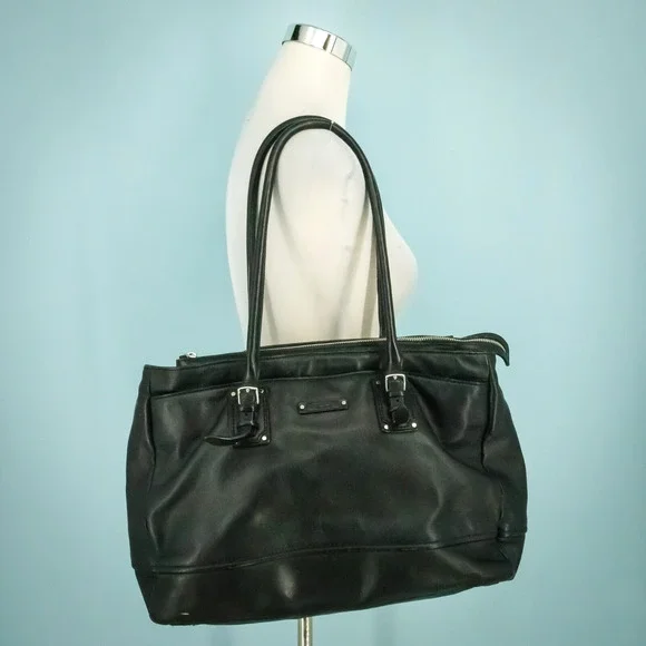 Tumi Black Leather Padded Laptop Pockets Business Travel Tote Bag Briefcase