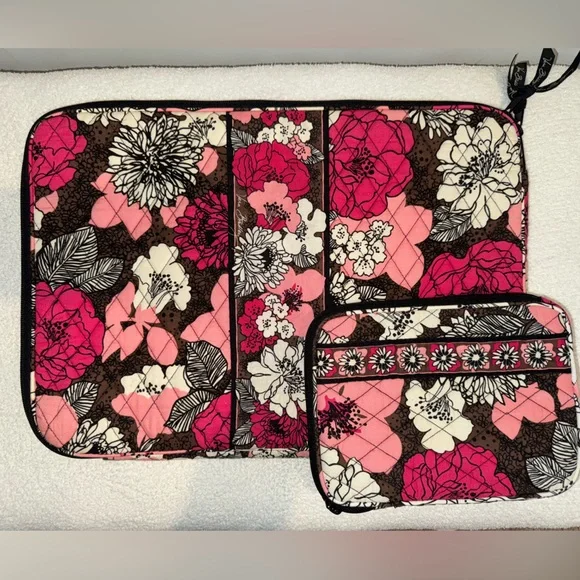 Vera Bradley Pink and Black Floral Laptop Bag Set