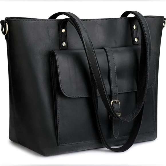 S-ZONE Women Vintage Genuine Leather Tote Bag Large Shoulder Purse Work Handbag