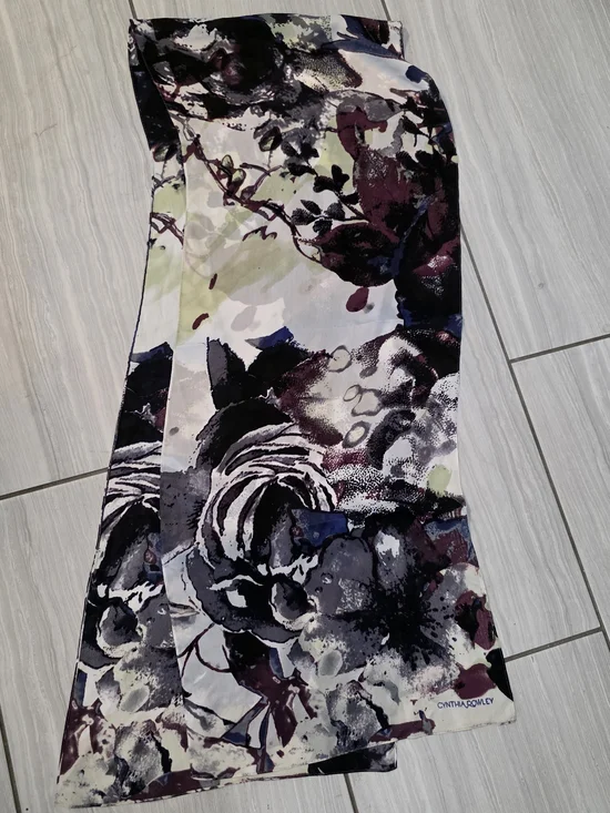 Cynthia Rowley Floral Long Wrap Scarf in Purple, Black, Gray, Cream