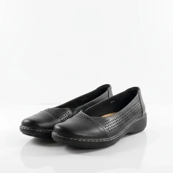 Clarks Collection‎ Cora Iris Black Leather Laser Cut Ballet Flat Womens 10M