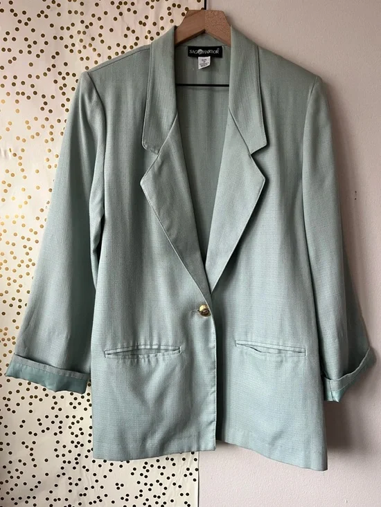 Sag Harbor Light Mint Single-Button Long Tunic Length Blazer size 12