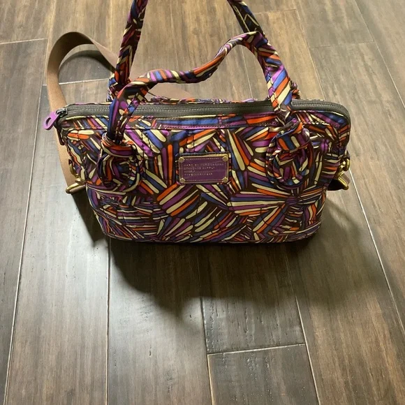 Marc By Marc Jacobs Quilted Multicolor Belted Padded Laptop Bag Gold Hardware