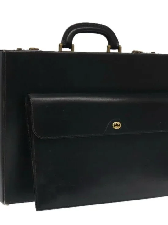 GUCCI Business Bag Leather Black Auth 93060