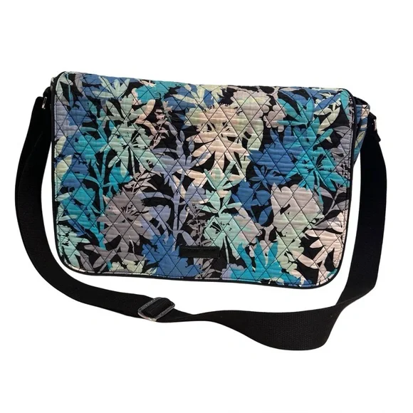 Vera Bradley Camofloral Crossbody Messenger Laptop Bag Tropical Blue Teal Tones