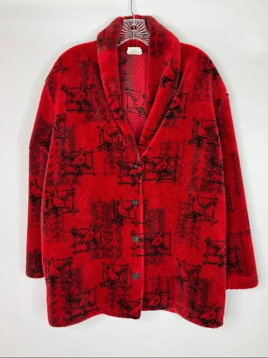 Vintage Artisans Red Cardigan Fleece Button Sweater Size XL 90s