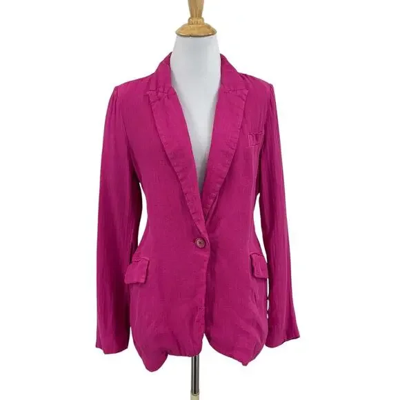 Sundance Blazer Womens S Small Barbie Pink Linen Padded Shoulders Single Button