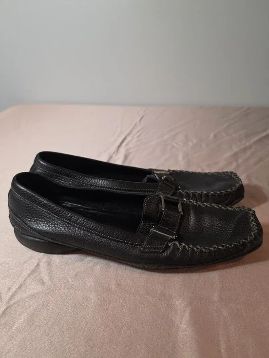 Via Spiga Black Leather Moccasin Loafers Made In Brazil US 10M Minor Flaws