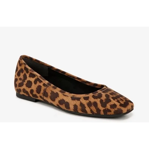 Vionic Orinda Tan Leopard Print Suede Square Toe Ballet Flats Womens 10 M NEW