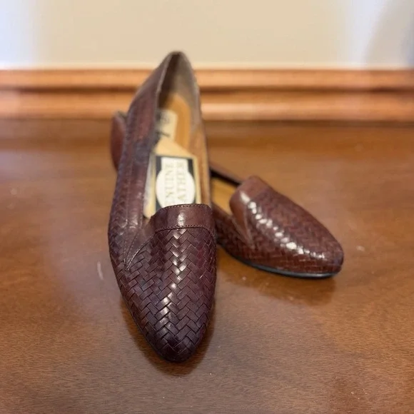 VTG Basic Editions Women's (9.5M) Woven Slip-On Brown Leather Loafers Brazil NWT